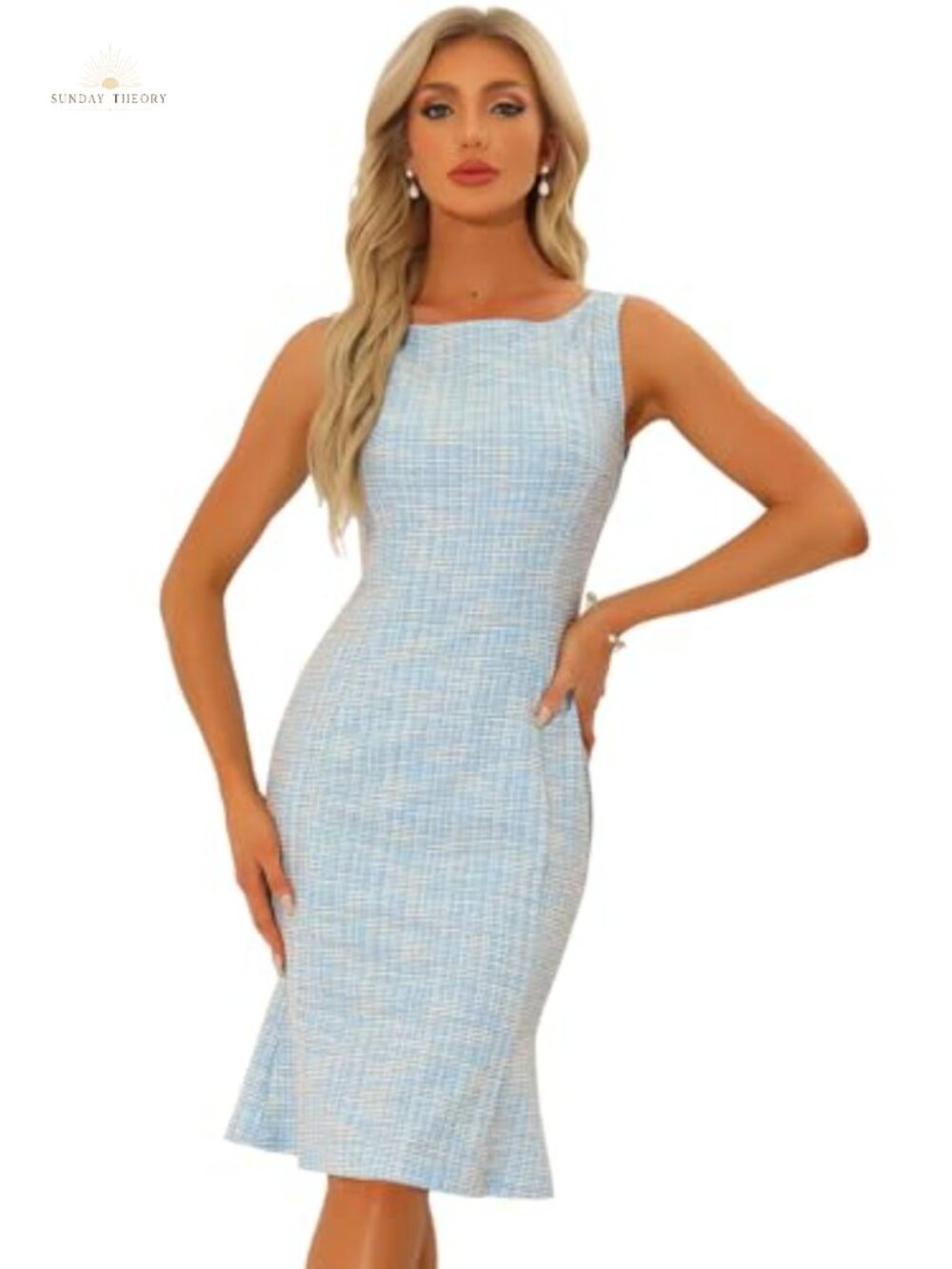 Tweed Bodycon Dress Sleeveless Boat Neck Sheath Work Cocktail